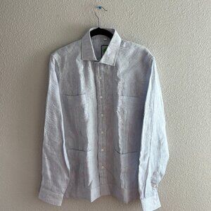 NWT Men's long sleeve Guayabera linen shirt Centuria in Sky blue